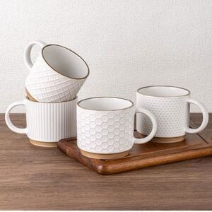 Set of 4 Textured White Mugs
